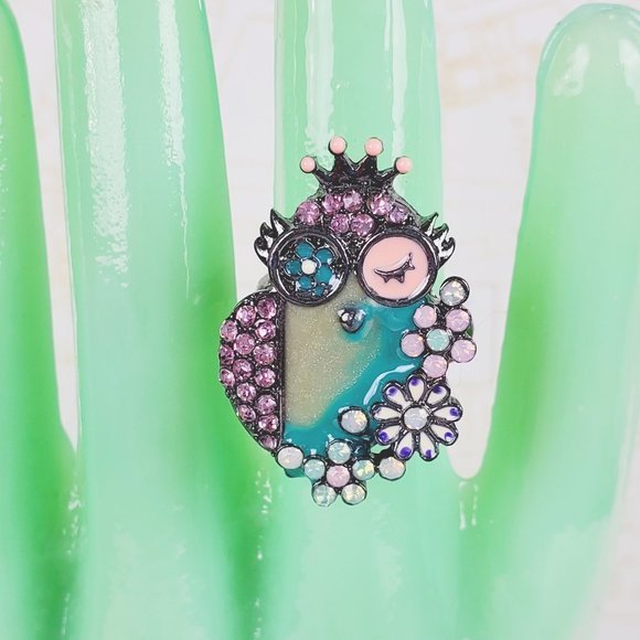 Owl Flower Ring with‎ Crystals - Picture 3 of 10